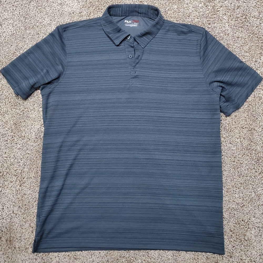 Fila Gray With Black Accent Polo Shirt with Short Sleeves and Subtle Stripes